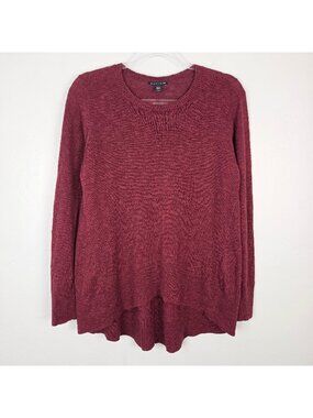Eileen Fisher Linen Cotton Sweater Lightweight Pullover Hi Low Red Maroon Size M